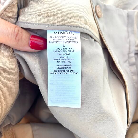 Vince Pleated High Waisted Wide Leg Trousers Khaki Dress Pants Beige 6 Ecovero - Picture 6 of 12